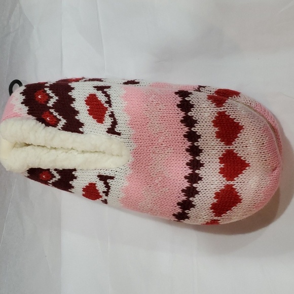 Kate Spade pink red argyle look shearling lined footlet house home socks new OS - Picture 1 of 8